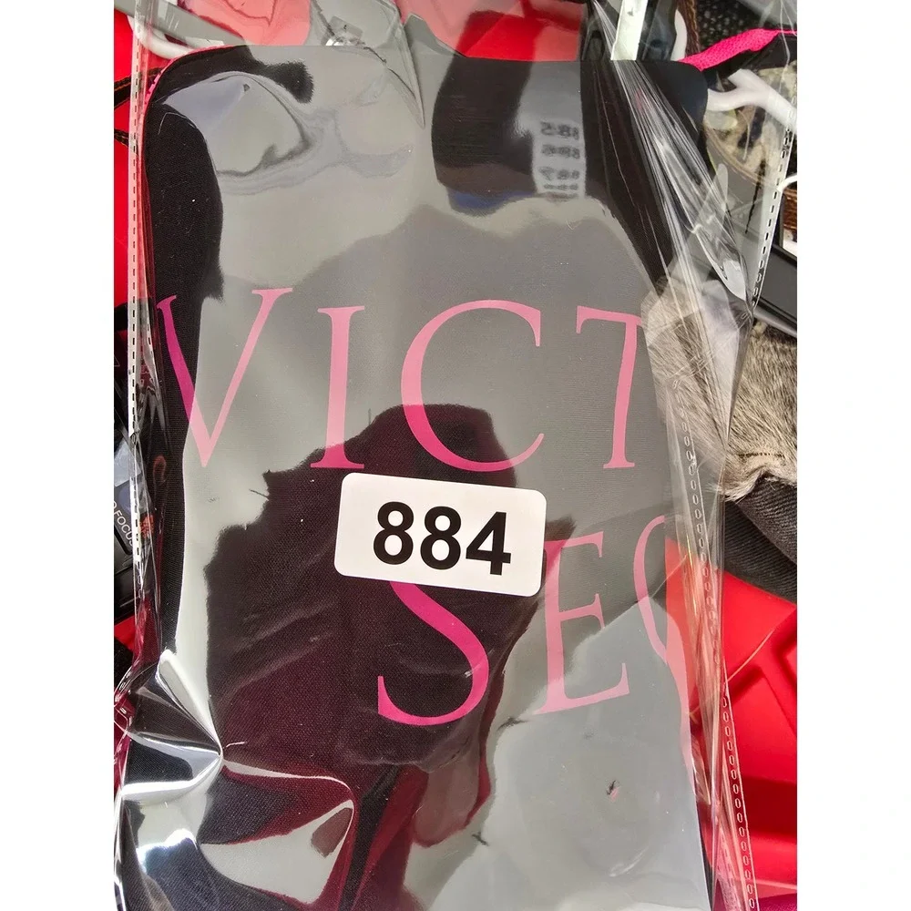 Victoria's Secret Striped Duffel Bag Black White Pink‎ Logo Travel Weekender